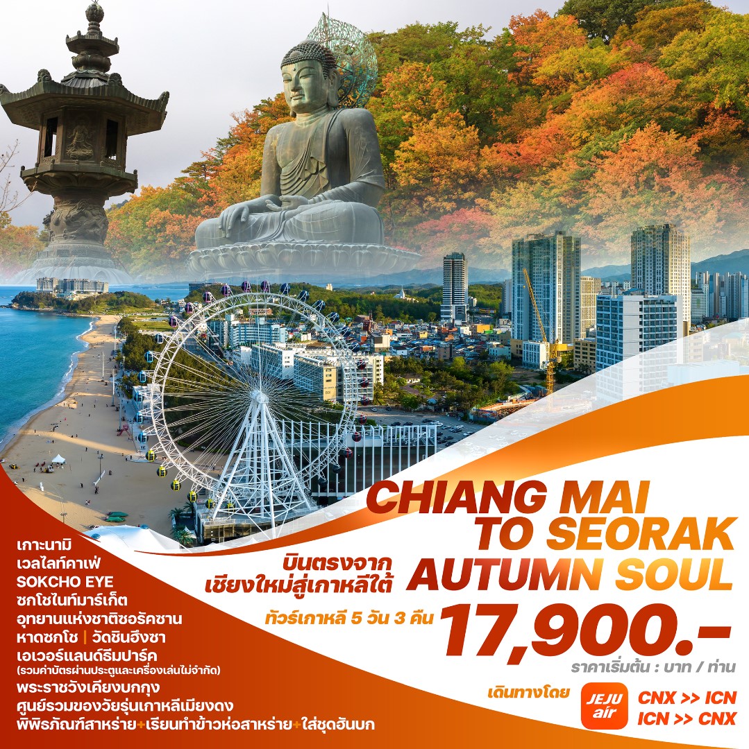 ทัวร์เกาหลี บินตรงเชียงใหม่-โซล CHIANG MAI TO SEORAK AUTUMN SOUL 5วัน 3คืน (7C)